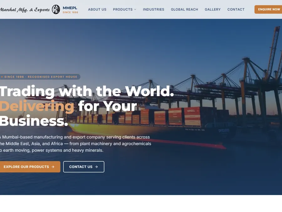 Marshal Mfg. & Exports website homepage screenshot