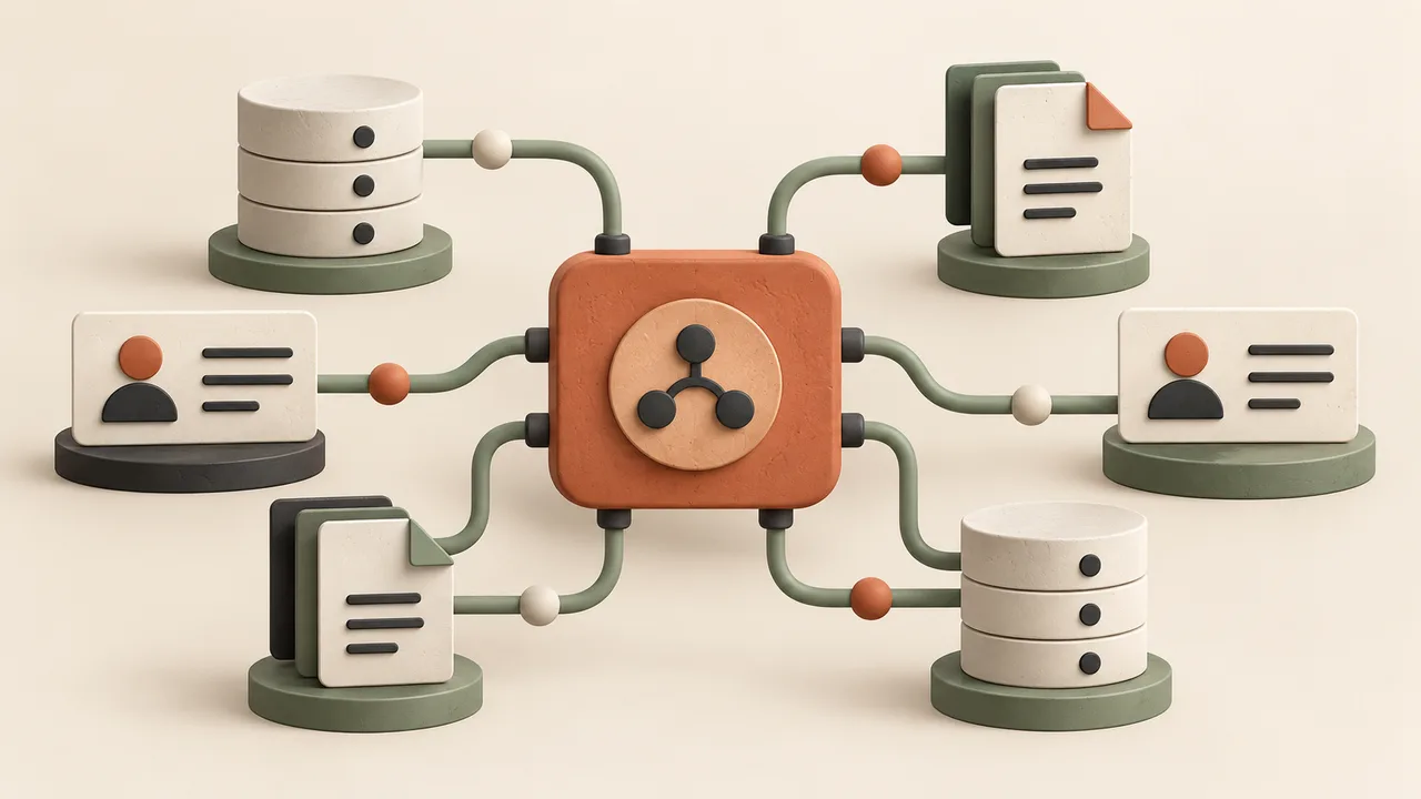 Concept illustration of connected data and business tools