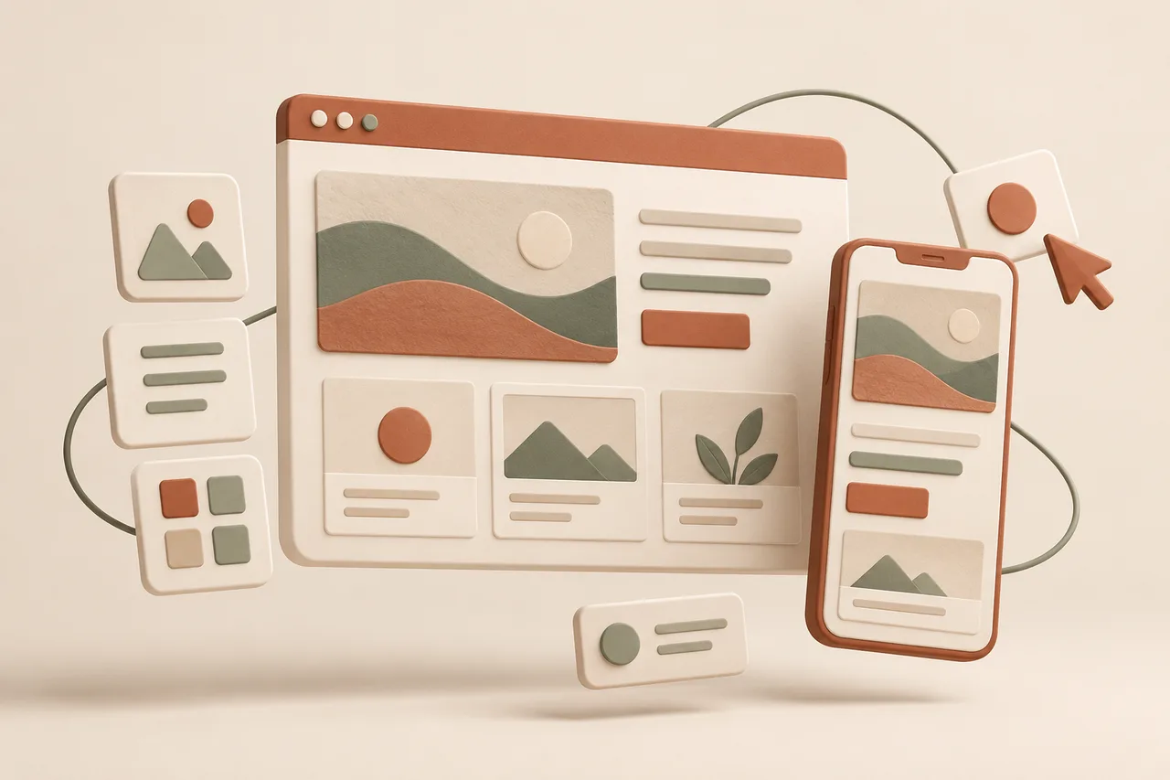 Concept illustration of responsive browser and mobile layouts
